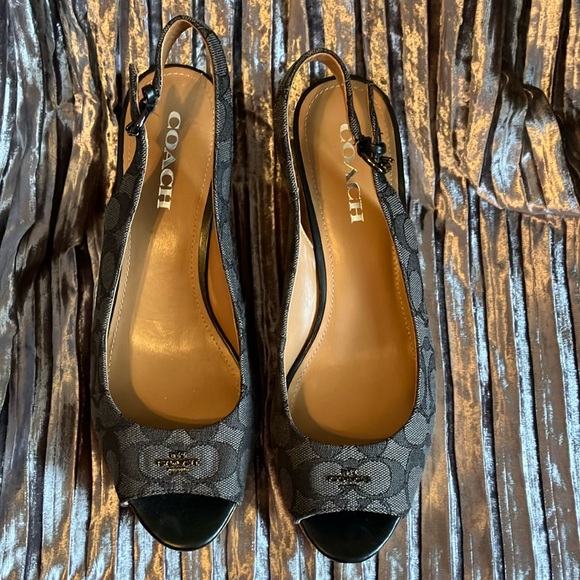 Coach Black Wedge Slingback Women's Shoes Size 10 - Picture 2 of 6